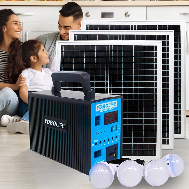 Портативна сонячна станція YOBOlife LM-9300 300W з трьома панелями та лампами освітлення Портативна сонячна станція YOBOlife LM-9300 300W з трьома панелями та лампами освітлення.