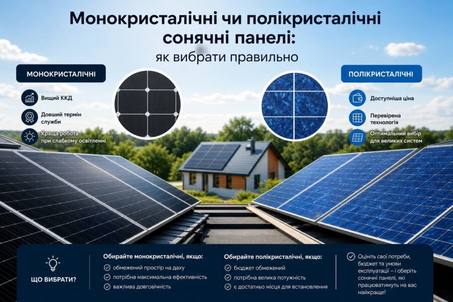 різниця між монокристал і полікристал illustration for Монокристалічні чи полікристалічні сонячні панелі: як вибрати правильн