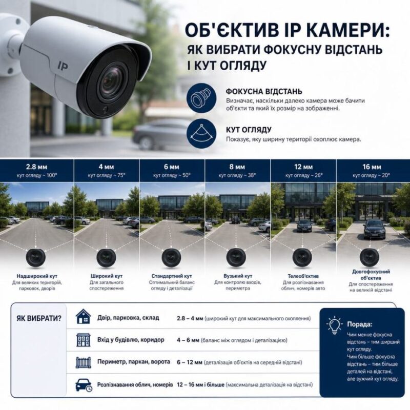 фокусна відстань камер спостереження illustration for Об'єктив IP камери: як