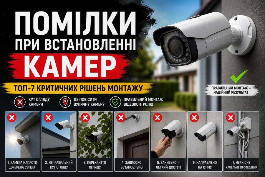 Illustration of common security camera installation местаки и корректный монтаж solutions