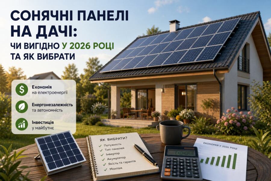 сонячні панелі на дачі illustration for Сонячні панелі на дачі: чи вигідно у