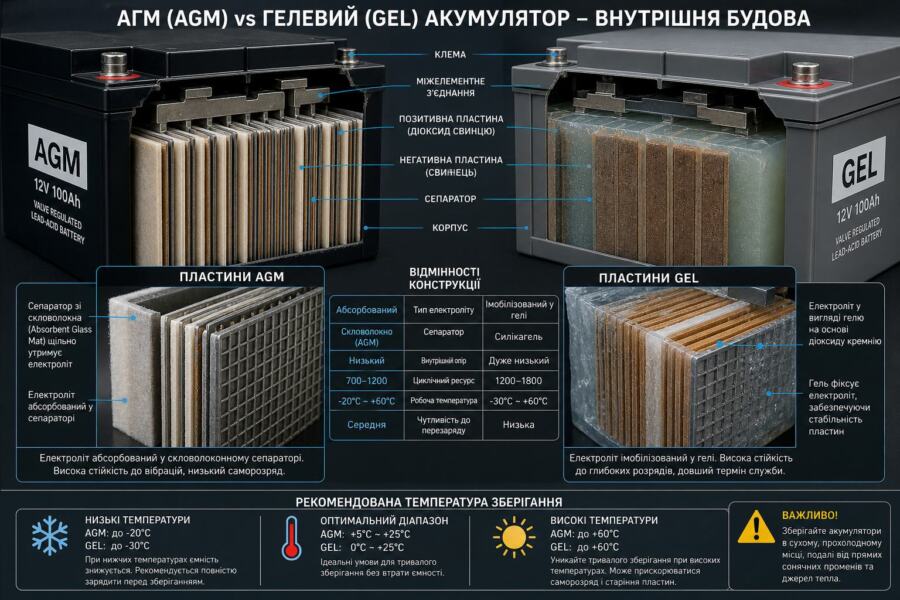 гелевий акумулятор морозостійкість illustration for Температура зберіганн