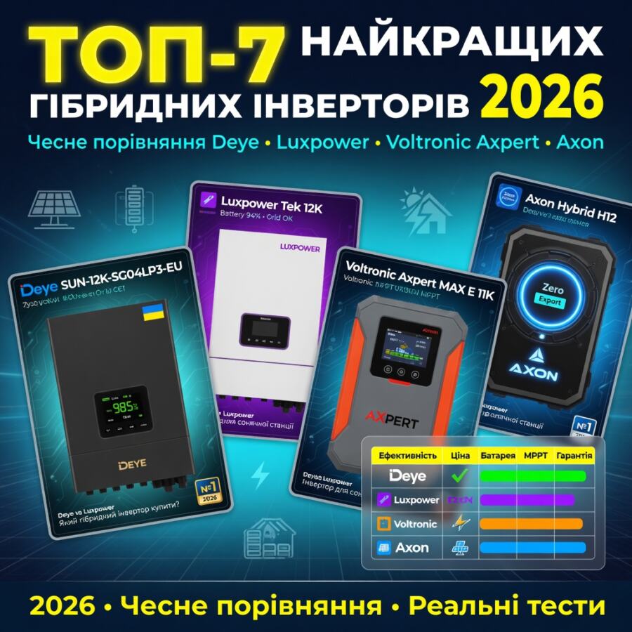 ТОП-7 найкращих гібридних інверторів 2026 року: чесне порівняння Deye, Luxp