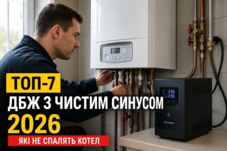 Людина біля газового котла та ДБЖ з чистим синусом