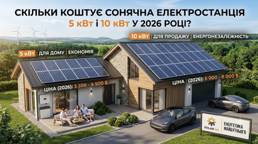 Скільки коштує сонячна електростанція 5 кВт і 10 кВт у 2026 році — порівняння вартості СЕС для будинку.