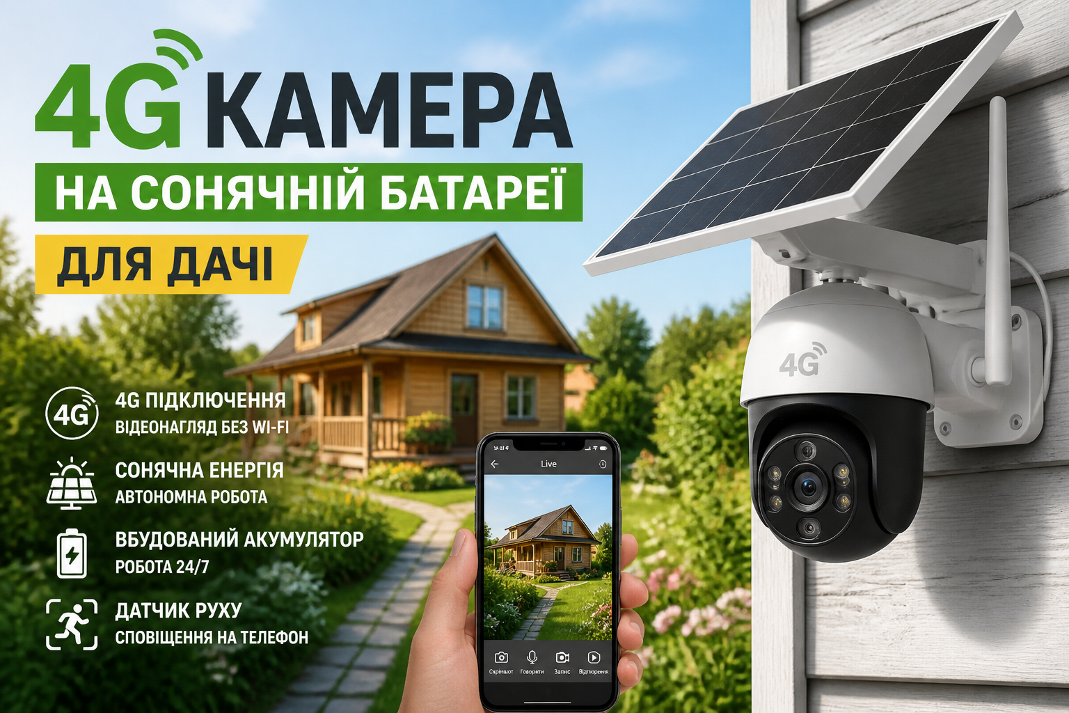 Illustration of 4G камера на сонячній батареї для дачі