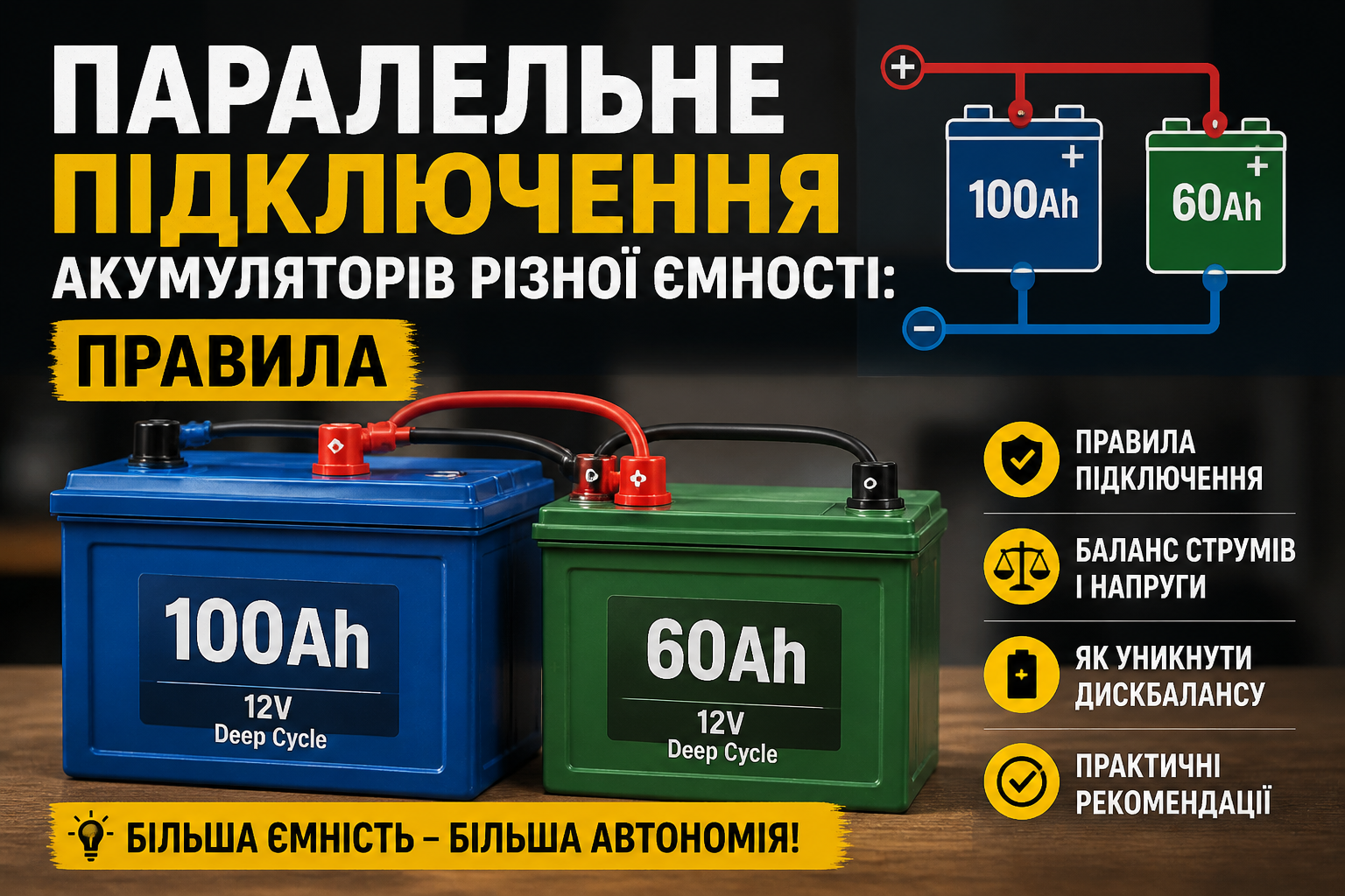 паралельне підключення акумуляторів illustration for Паралельне підключен